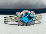 Signed Vintage Native American Hopi Blue Diamond Turquoise Sterling Silver Bracelet-Nativo Arts