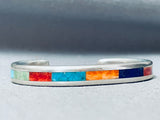 Important Larry Loretto Vintage Native American Zuni Turquoise Inlay Sterling Silver Bracelet