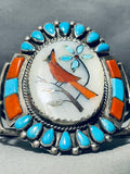Leo Harvey!! Vintage Native American Navajo Cardinal Turquoise Sterling Silver Bracelet-Nativo Arts