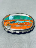 One Of The Most Unique Vintage Native American Navajo Turquoise Inlay Sterling Silver Buckle-Nativo Arts