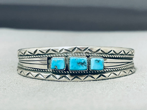 Cutest Vintage Native American Navajo Turquoise Sterling Silver Baby Bracelet-Nativo Arts