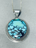 Brilliant Vintage Native American Navajo Signed Spiderweb Turquoise Sterling Silver Necklace-Nativo Arts