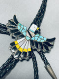 Gasp! Vintage Native American Zuni Eagle Inlay Sterling Silver Bolo Tie-Nativo Arts