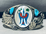 Superior Vintage Native American Zuni Bird Inlay Turquoise Sterling Silver Bracelet-Nativo Arts