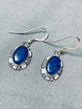 Amazing Vintage Native American Navajo Midnight Lapis Sterling Silver Channeled Earrings