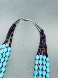 Footballs Of Turquoise Vintage Navajo Sterling Silver Heishi Necklace-Nativo Arts