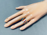 Ray Adakai Striking Vintage Native American Navajo Onyx Sterling Silver Ring-Nativo Arts
