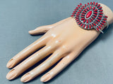 Stunning Native American Navajo Coral Sterling Silver Cluster Bracelet-Nativo Arts