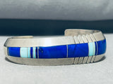 Dynamic Vintage Native American Navajo Lapis, Blue Gem Turquoise Sterling Silver Signed Bracelet-Nativo Arts
