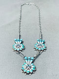 Detailed Vintage Zuni Turquoise Sun God Inlay Sterling Silver Necklace-Nativo Arts