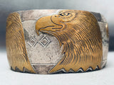Wide Huge Vintage Native American Navajo Gold Eagle Sterling Silver Bracelet-Nativo Arts