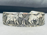 Ornamental Vintage Native American Navajo Sterling Silver Horses Bracelet Signed-Nativo Arts