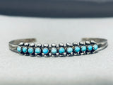 Precious Petite Vintage Native American Zuni Blue Gem Turquoise Sterling Silver Bracelet-Nativo Arts