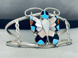 Gorgeous Native American Zuni Signed Inlay Jet Turquoise Coral Silver Butterfly Bracelet-Nativo Arts