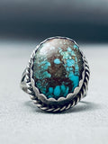 Rare Bisbee Turquoise Vintage Native American Navajo Sterling Silver Ring Old Sz 5 Adjustable-Nativo Arts