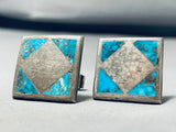 Incredible Vintage Native American Navajo Turquoise Mountain Sterling Silver Cufflinks-Nativo Arts