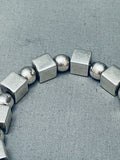 Native American Advanced Silver Work! Vintage Handmade Cubed Sterling Silver Link Bracelet-Nativo Arts