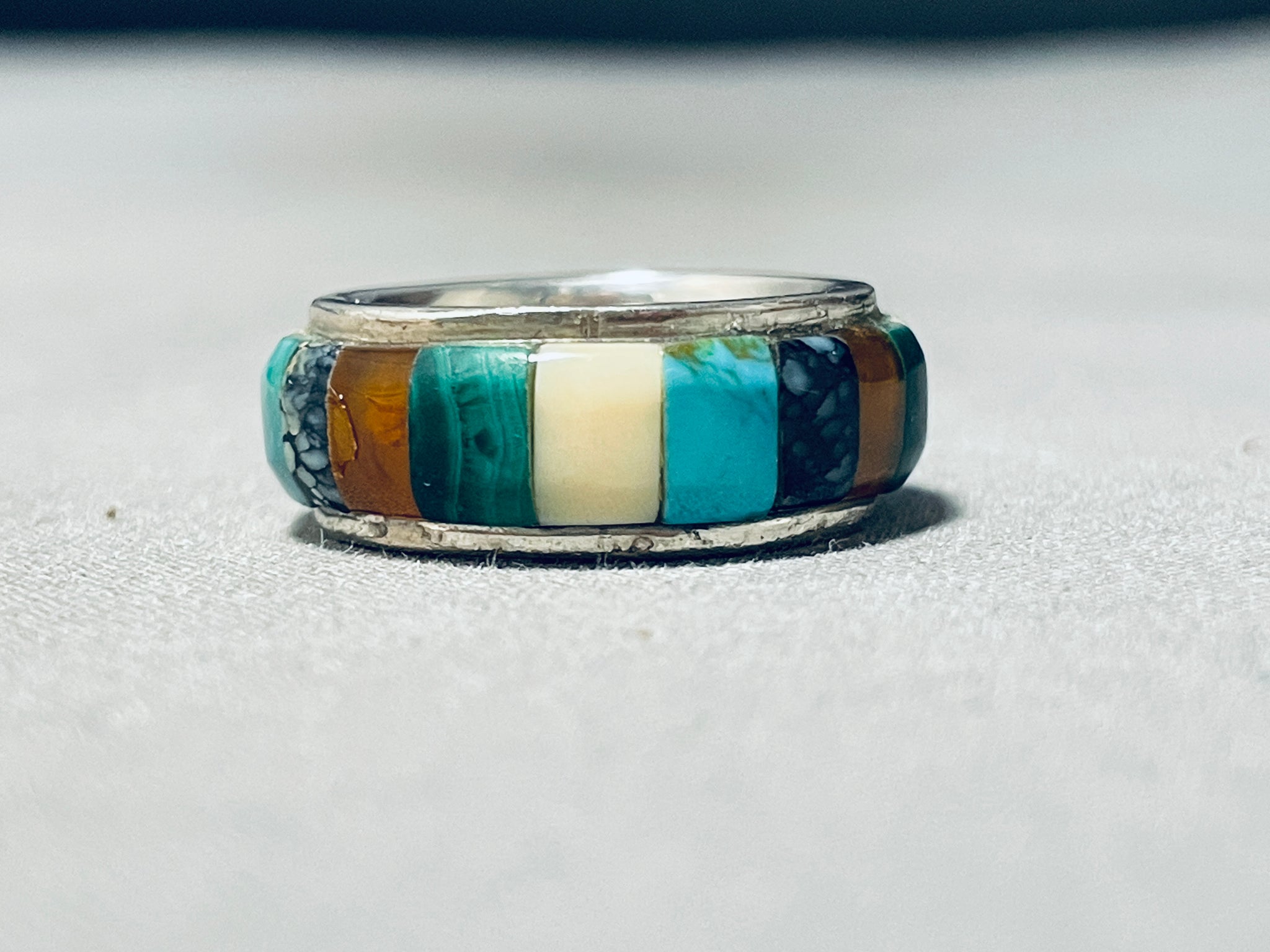 Good Absolutely stunning sterling impeccable inlay turquoise + lapis ring