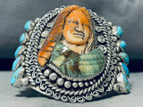 Native Woman Turquoise Hand Carved Sterling Silver Bracelet-Nativo Arts