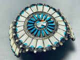 Hand Carved Opulent Vintage Native American Zuni Turquoise Inlay Sterling Silver Bracelet-Nativo Arts
