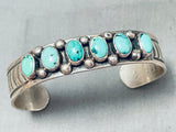 Six Stone Turquoise Vintage Native American Navajo Signed V Hicks Sterling Silver Cuff Bracelet