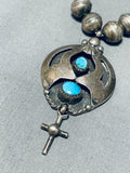 Cross And Cones Vintage Native American Navajo Turquoise Sterling Silver Necklace Old-Nativo Arts