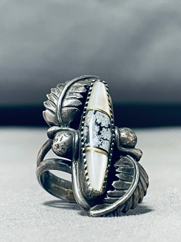 Stunning Vintage Native American Navajo White Buffalo Sterling Silver Eugene Crawford Ring