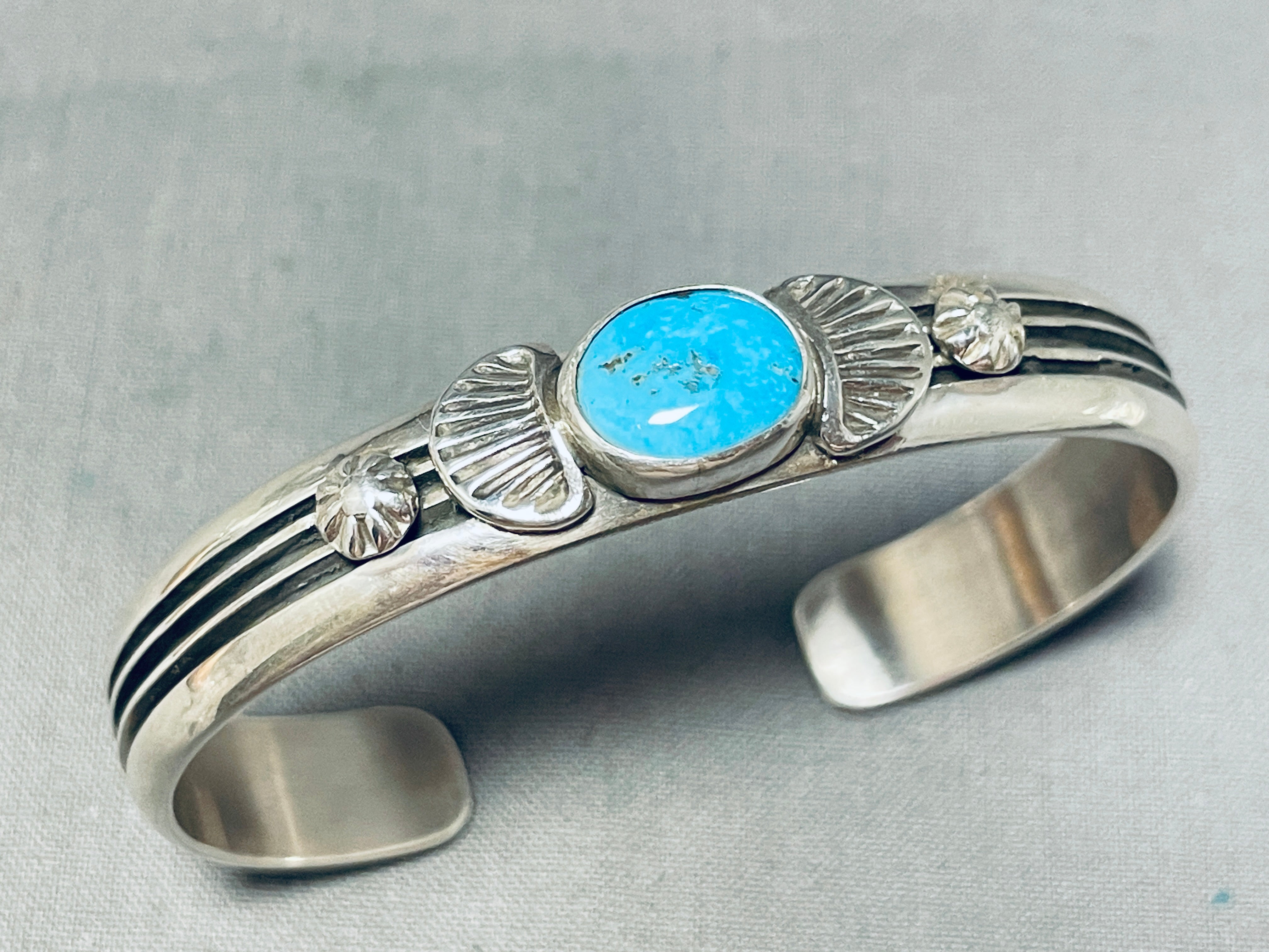 Stunning Native American Navajo Signed Blue Gem Turquoise Sterling