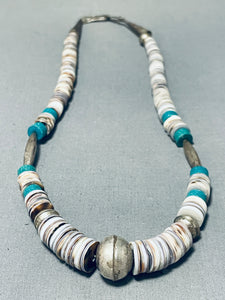 Native American Fabulous Vintage Santo Domingo Turquoise Shell Sterling Silver Necklace-Nativo Arts
