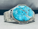 Rare Native American Navajo Signed Pilot Mountain Turquoise Sterling Silver Huge Bracelet-Nativo Arts