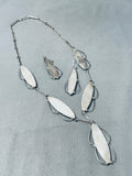 Inlaid Jet Turquoise Vintage Native American Navajo Sterling Silver Pendant Necklace Set