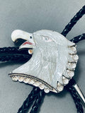 Important Hand-carved Vintage Native American Zuni Eagle Sterling Silver Bow Tie