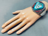 Huge Vintage Native American Navajo Old Kingman Turquoise Sterling Silver Bracelet-Nativo Arts