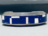 One Of The Best Vintage Native American Navajo Midnight Lapis Sterling Silver Bracelet Inlay-Nativo Arts