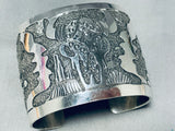 Astounding Native American Navajo Signed Wide Sterling Silver Bracelet-Nativo Arts