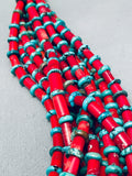 614 Grams Best Native American Navajo Coral Sterling Silver Turquoise Necklace-Nativo Arts