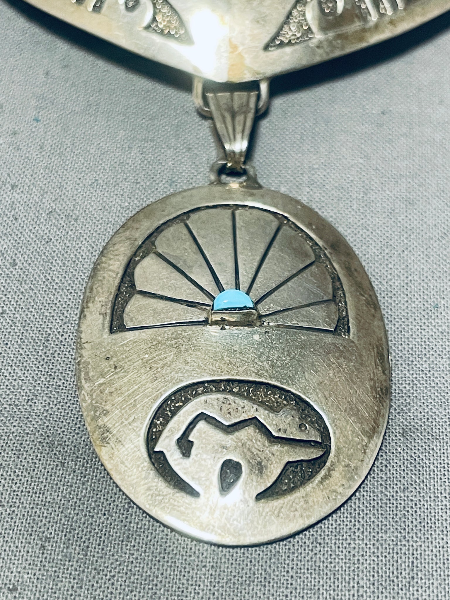 Signed Thomas Sterling Silver Turquoise Inlay 2024 Native American Pendant