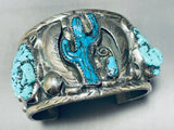 Cactus Turquoise!!!!! One Of A Kind Vintage Native American Navajo Sterling Silver Bracelet!-Nativo Arts