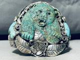 The Best Hand Carved Bear Turquoise Sterling Silver Cuff Bracelet-Nativo Arts