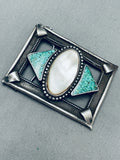 One Of The Most Unique Vintage Native American Navajo Turquoise Inlay Sterling Silver Buckle-Nativo Arts