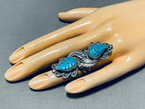 Best Vintage Navajo Hand Carved Leaf Turquoise Sterling Silver Ring Old-Nativo Arts