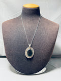 Sensational Vintage Native American Navajo Black Onyx Sterling Silver Necklace Signed-Nativo Arts
