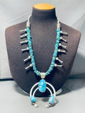 Womens Authentic Native American Navajo Turquoise Sterling Silver Squash Blossom Necklace-Nativo Arts