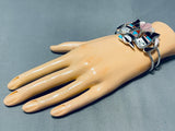 Bobby Shack Native American Zuni Turquoise Coral Jet Sterling Silver Thunderbird Bracelet-Nativo Arts