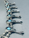 Gasp! Bisbee Turquoise Vintage Native American Navajo Sterling Silver Squash Blossom Necklace-Nativo Arts