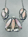 Breathtaking Vintage Native American Zuni Mother Of Pearl Sterling Silver Necklace Signed-Nativo Arts