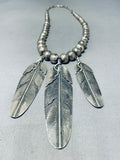 The Most Grand Vintage Native American Navajo Feather Sterling Silver Necklace-Nativo Arts