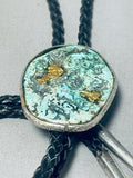 Cripple Creek Turquoise Natural Gold Vintage Native American Navajo Sterling Silver Bolo Tie-Nativo Arts