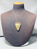 Swirled Olive Agate!! Vintage Native American Navajo Sterling Silver Necklace-Nativo Arts