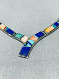 Important Native American Navajo Turquoise Coral Sterling Silver Necklace-Nativo Arts